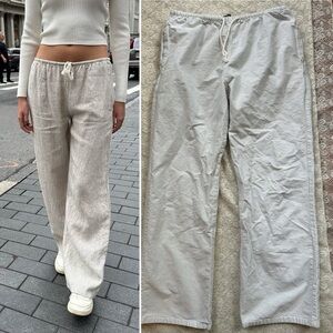 Brandy Melville Anastasia linen pants tan white stripe wide leg
